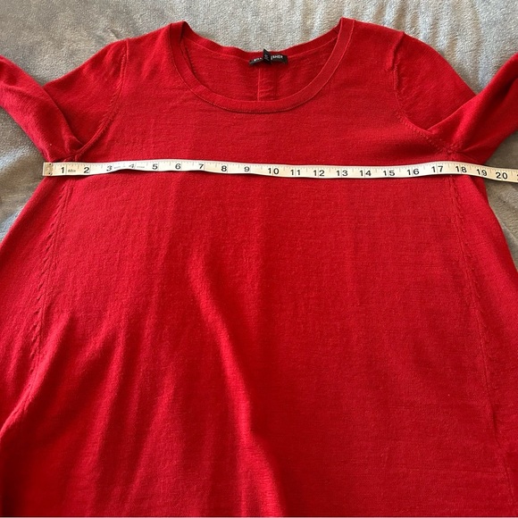 Eileen Fisher Merino Wool Vibrant Red Bell Hem Knit Tunic Sweater Size L/P - Picture 11 of 12